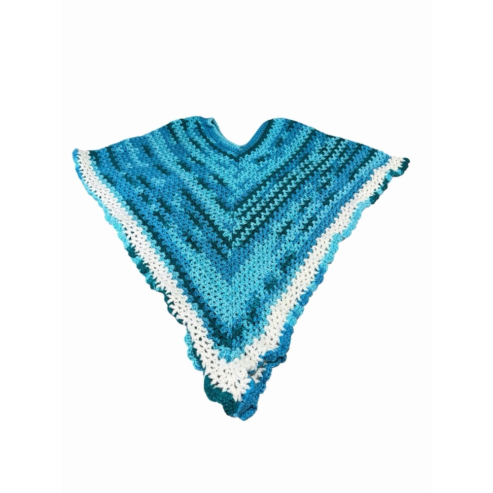 Handmade Crochet Shawl Wrap Poncho teal blue womens small medium